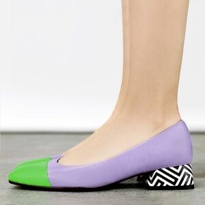 Chie Mihara “Hailu” Lilac Patent Leather Pumps in Lavender & Green, Size 7.5